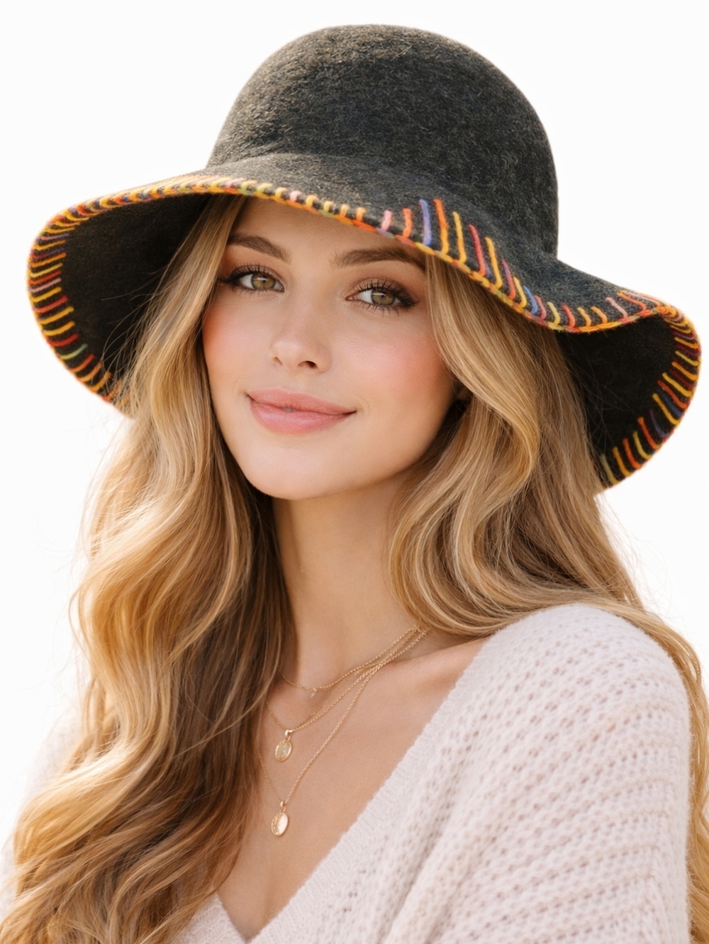 Vintage Autumn Toned wool whipstiched hat